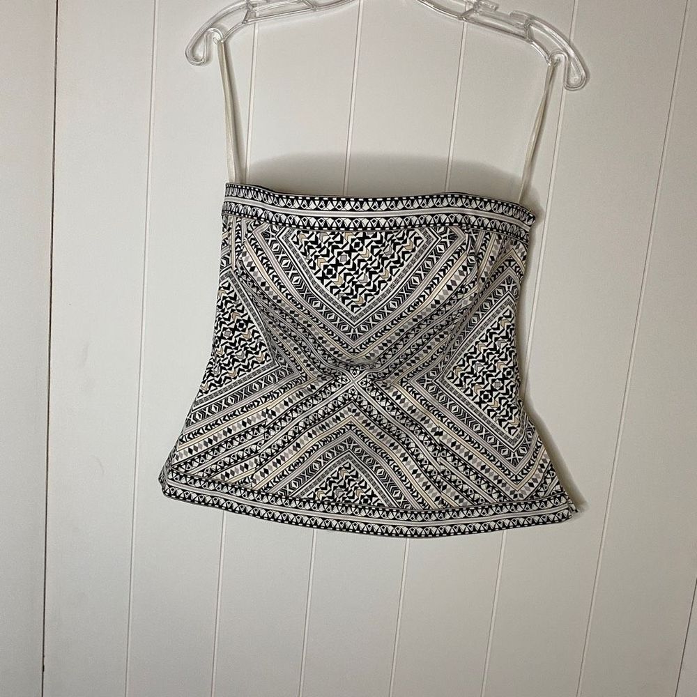 White House Black Market Womens Top Palm Spring Bustler White Black Size 8